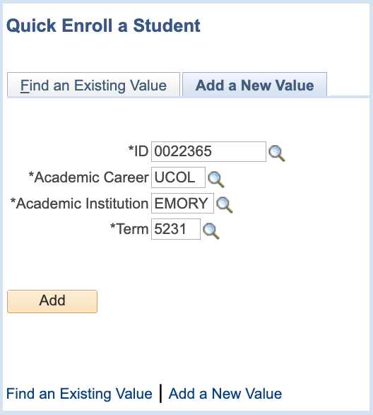 Quick Enroll a Student Window