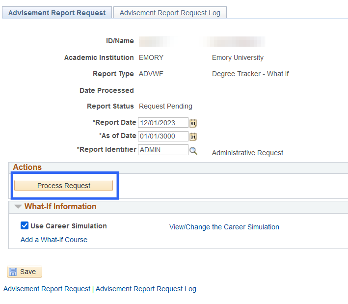 Advisement Report Request: Process Request